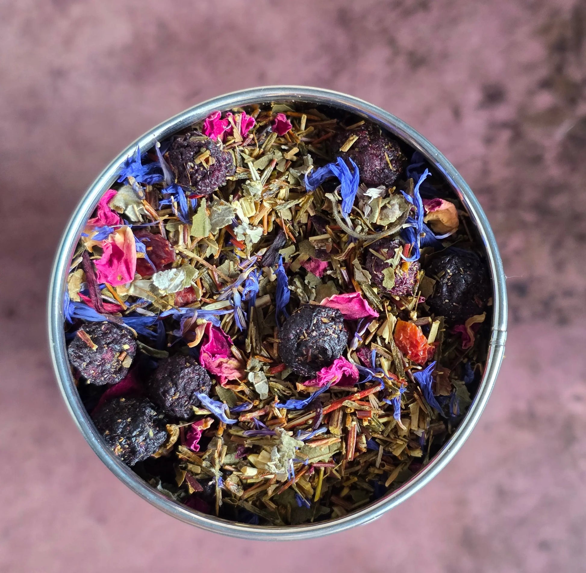 Green Roo-Berry Tea. Loose leaf tea made with Green Rooibos Tea, blueberries, cranberries, hibiscus and rosehips--Caffeine Free Kimberlys Kupboard