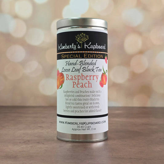 Raspberry Peach Black Tea – Back for a Limited Time, with real Raspberries and Peaches Kimberlys Kupboard