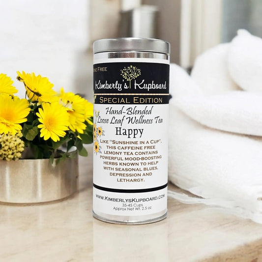 Happy Herbal tea for seasonal affective disorder and Anxiety Kimberlys Kupboard
