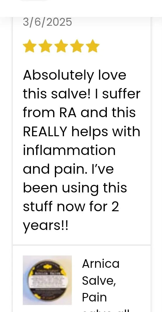 Arnica Salve, Pain salve all Purpose salve, for Bruises, Swelling, Restless Leg Syndrome, Sprains, Nerve Pain, Arthritis pain. Kimberlys Kupboard