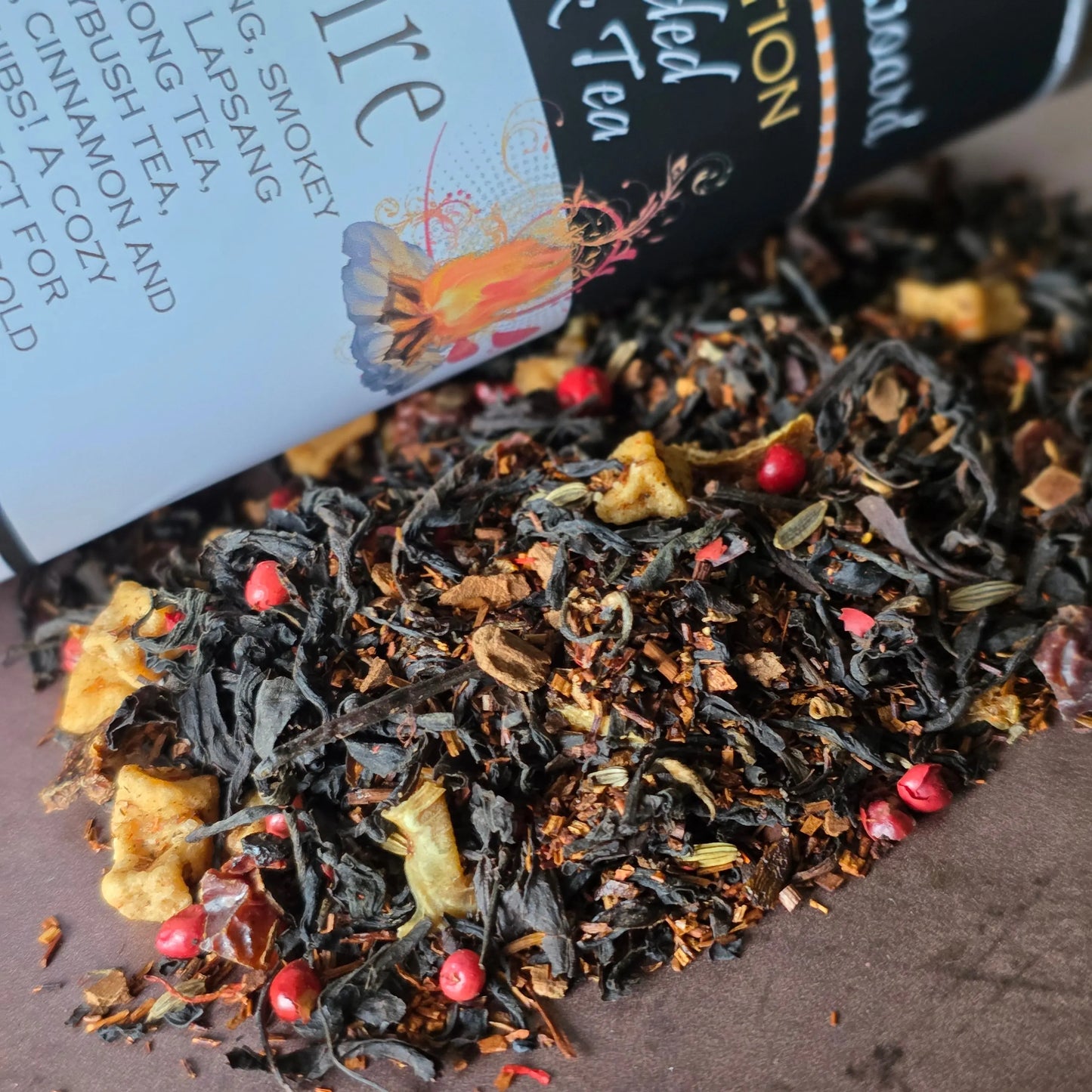 Bonfire Tea..Tasty Fall Tea made with smoked Lapsang Souchong tea, Oranges, Cinnamon and Cocoa Nibs! Kimberlys Kupboard