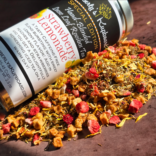 Strawberry Lemonade Rooibos Tea delicious Caffeine free tea made with real strawberries, lemon & Peaches Kimberlys Kupboard
