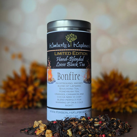 Bonfire Tea..Tasty Fall Tea made with smoked Lapsang Souchong tea, Oranges, Cinnamon and Cocoa Nibs! Kimberlys Kupboard