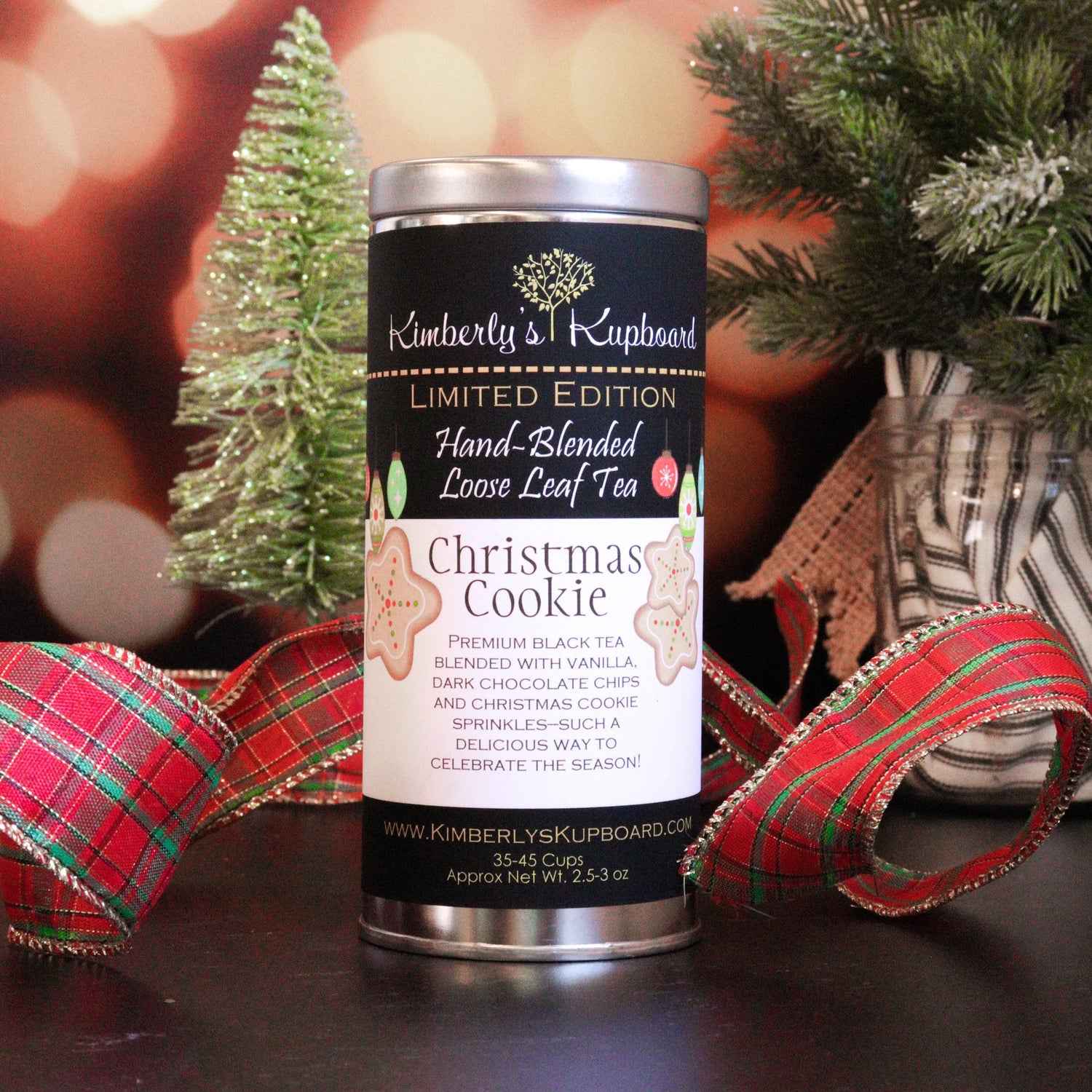 Christmas Cookie tea made with Black tea, real Vanilla Beans, chocolate chips and Sugar Sprinkles! Kimberlys Kupboard