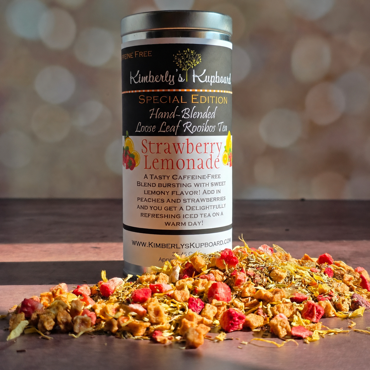 Strawberry Lemonade Rooibos Tea delicious Caffeine free tea made with real strawberries, lemon & Peaches Kimberlys Kupboard