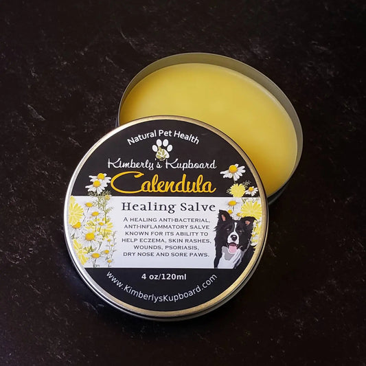 Healing Dog Salve with Calendula for cuts, scratches, wounds, rashes, inflammation, eczema, psoriasis, sore paws and dry cracked skin Kimberlys Kupboard