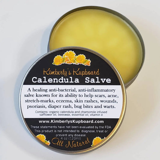 Calendula Herbal Salve, All Purpose Salve for Healing cuts, scratches, wounds, burns, diaper rash, acne, eczema, psoriasis, dry chapped skin Kimberlys Kupboard