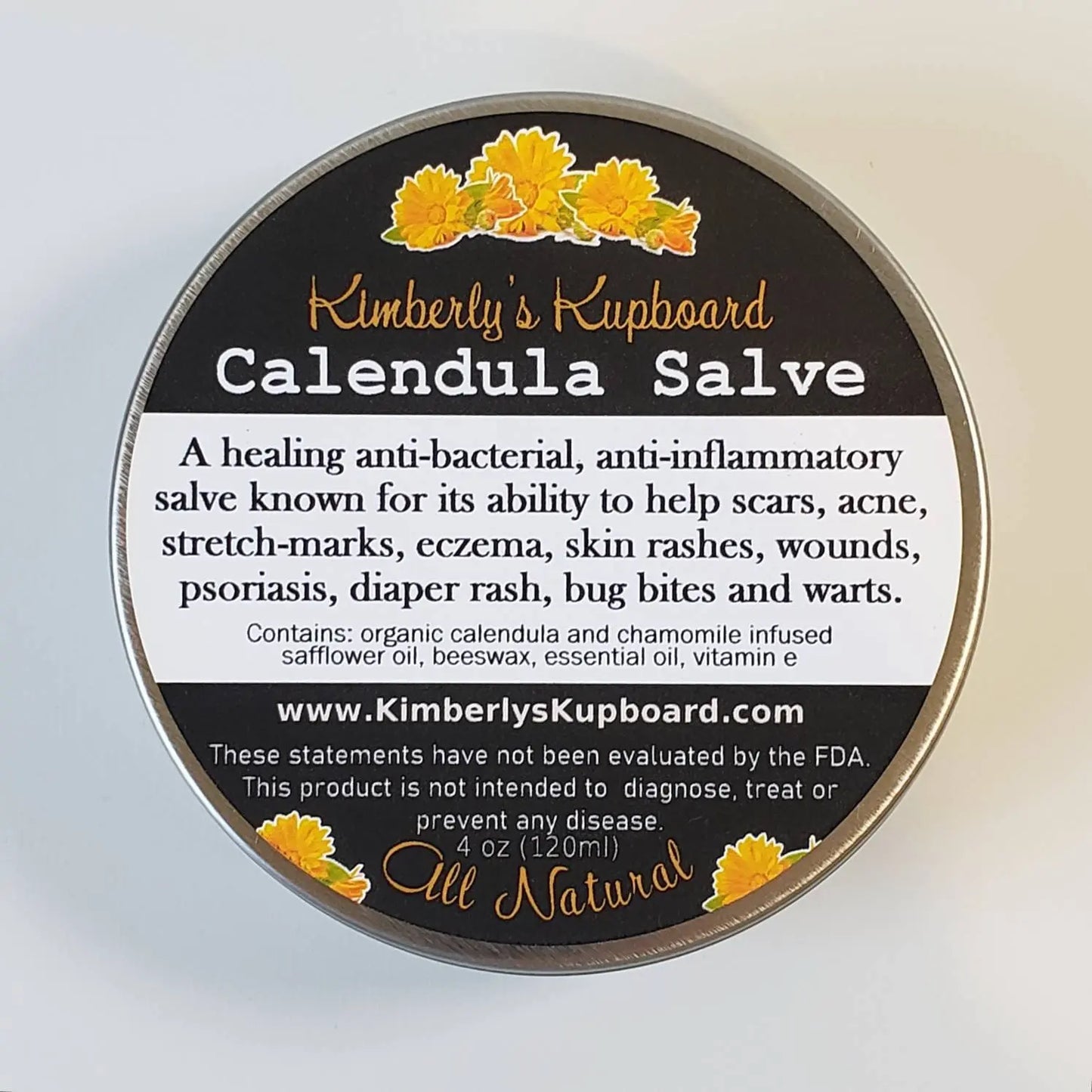 Calendula Herbal Salve, All Purpose Salve for Healing cuts, scratches, wounds, burns, diaper rash, acne, eczema, psoriasis, dry chapped skin Kimberlys Kupboard