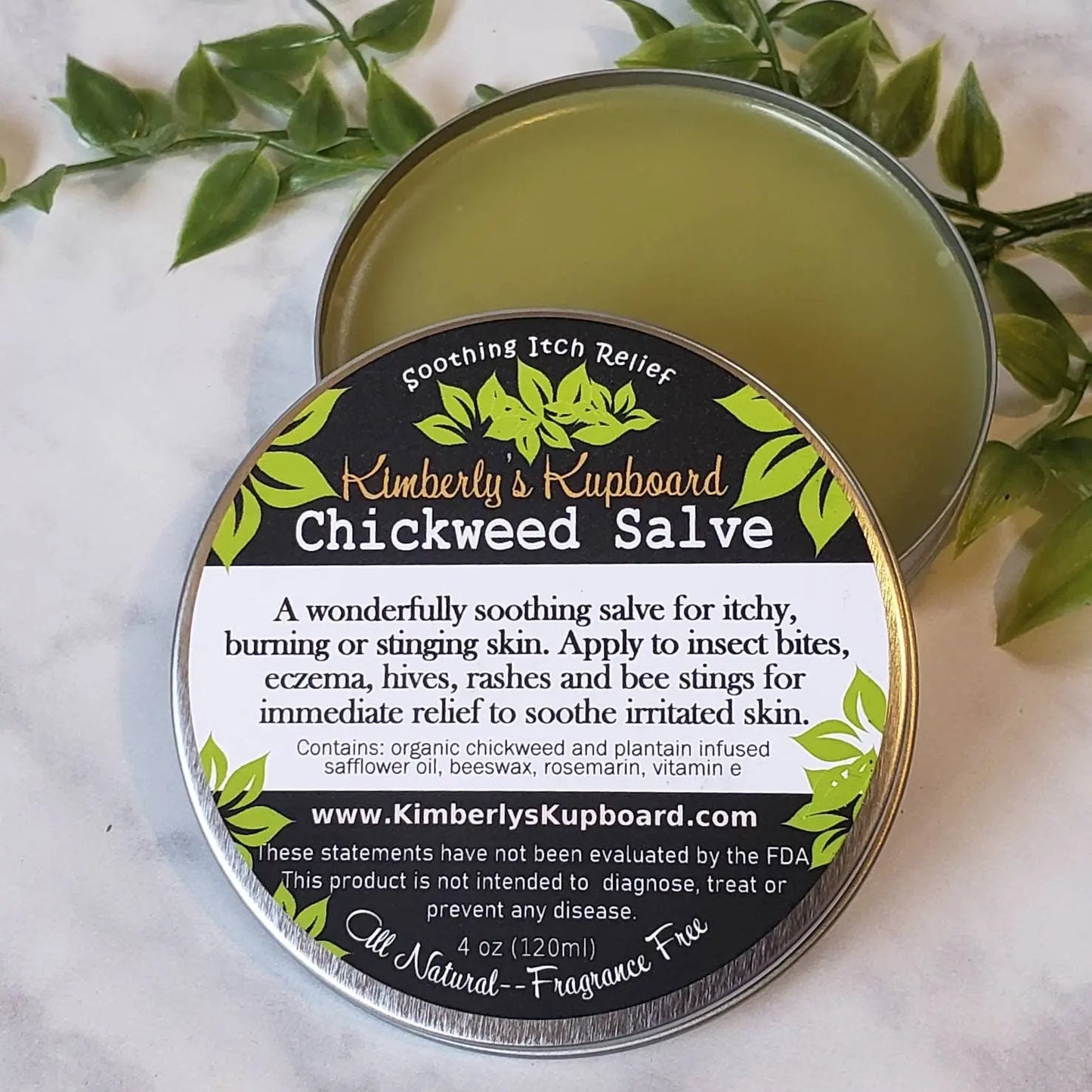 Chickweed Herbal Healing Salve for soothing anti itch relief from bug bites, bee stings, rashes,cradle cap and irritated skin Kimberlys Kupboard