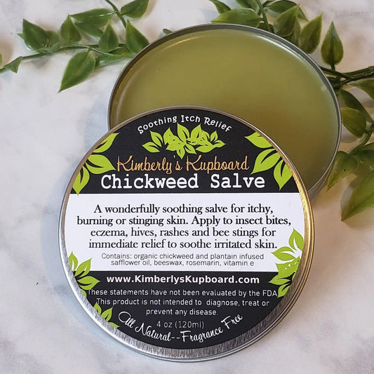 Chickweed Herbal Healing Salve for soothing anti itch relief from bug bites, bee stings, rashes,cradle cap and irritated skin Kimberlys Kupboard