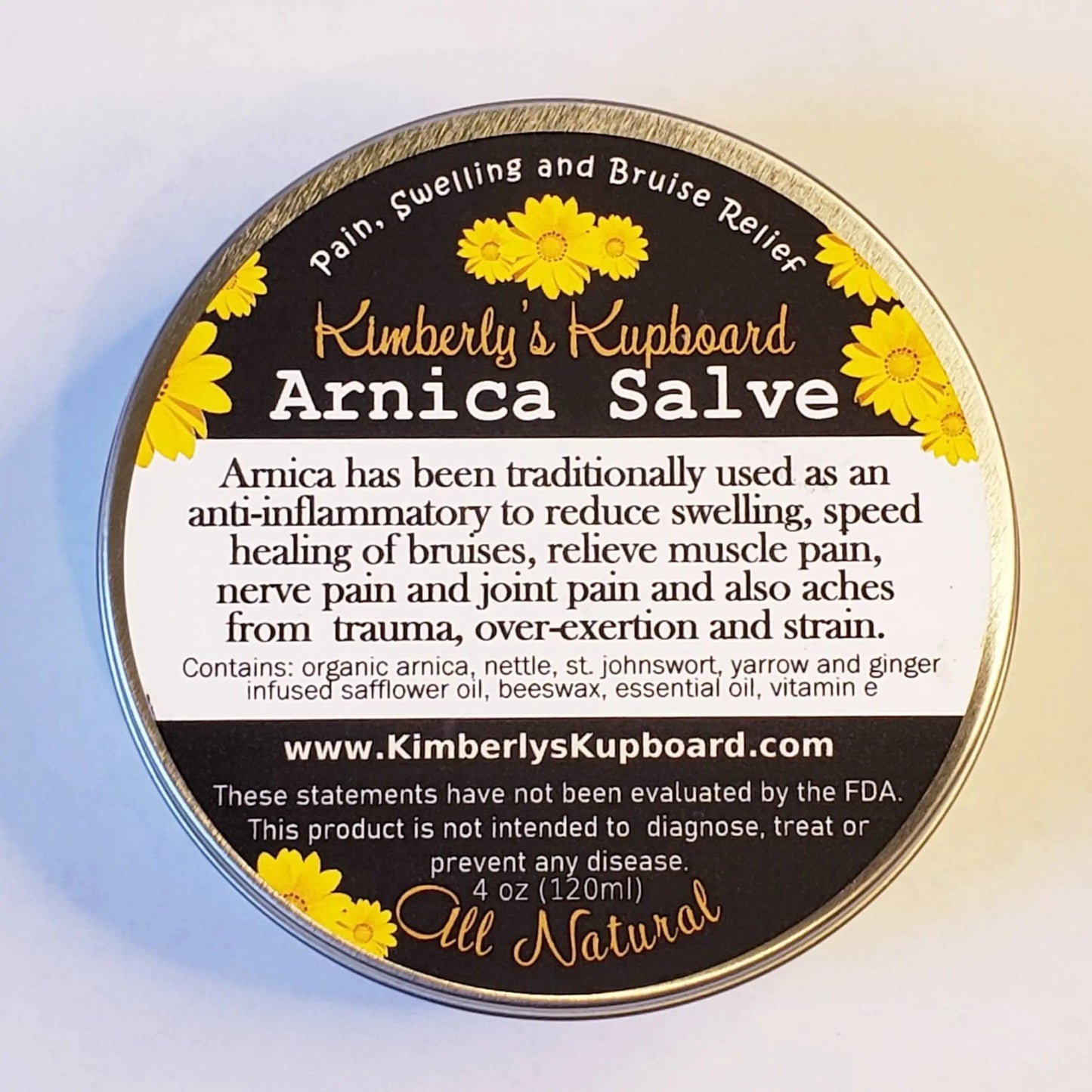 Arnica Salve, Pain salve all Purpose salve, for Bruises, Swelling, Restless Leg Syndrome, Sprains, Nerve Pain, Arthritis pain. Kimberlys Kupboard