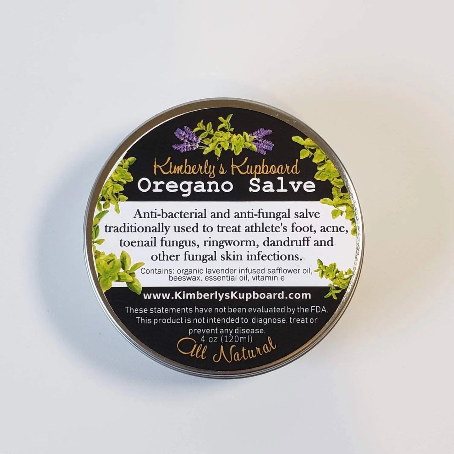 Lavender & Oregano Herbal Salve for acne and fungal infections such as athlete's foot, dandruff, ringworm, toenail fungus, jock-itch Kimberlys Kupboard