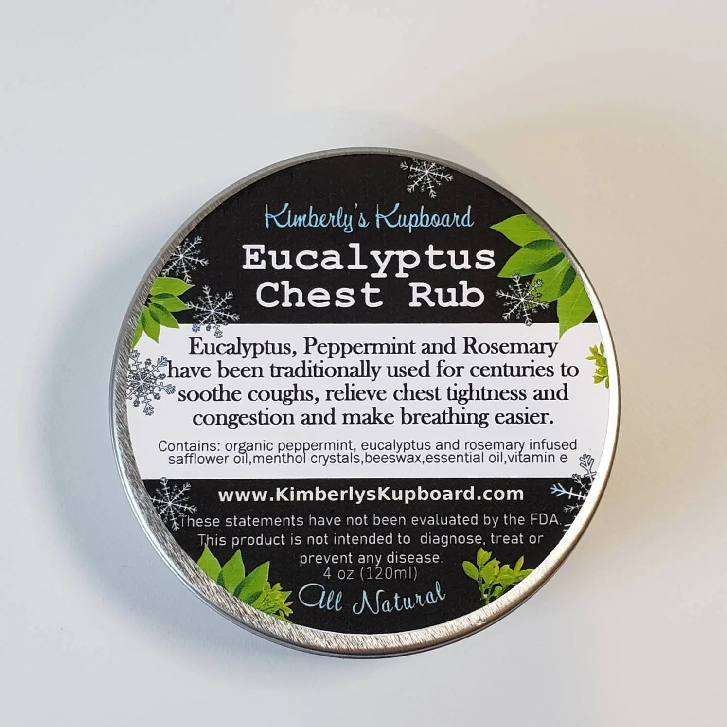 Eucalyptus Chest Rub Herbal Decongestion Salve with Menthol Crystals Kimberlys Kupboard