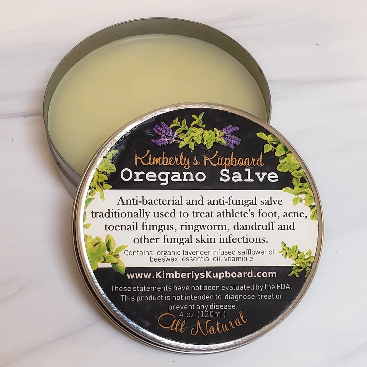 Lavender & Oregano Herbal Salve for acne and fungal infections such as athlete's foot, dandruff, ringworm, toenail fungus, jock-itch Kimberlys Kupboard
