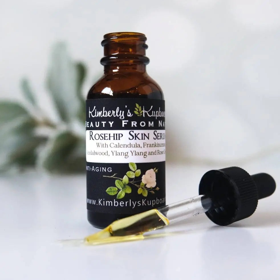 Anti-Aging and Sensitive Rosehip Skin Serum made with Calendula, Rose and Frankincense for wrinkles, rosacea, acne, psoriasis Kimberlys Kupboard