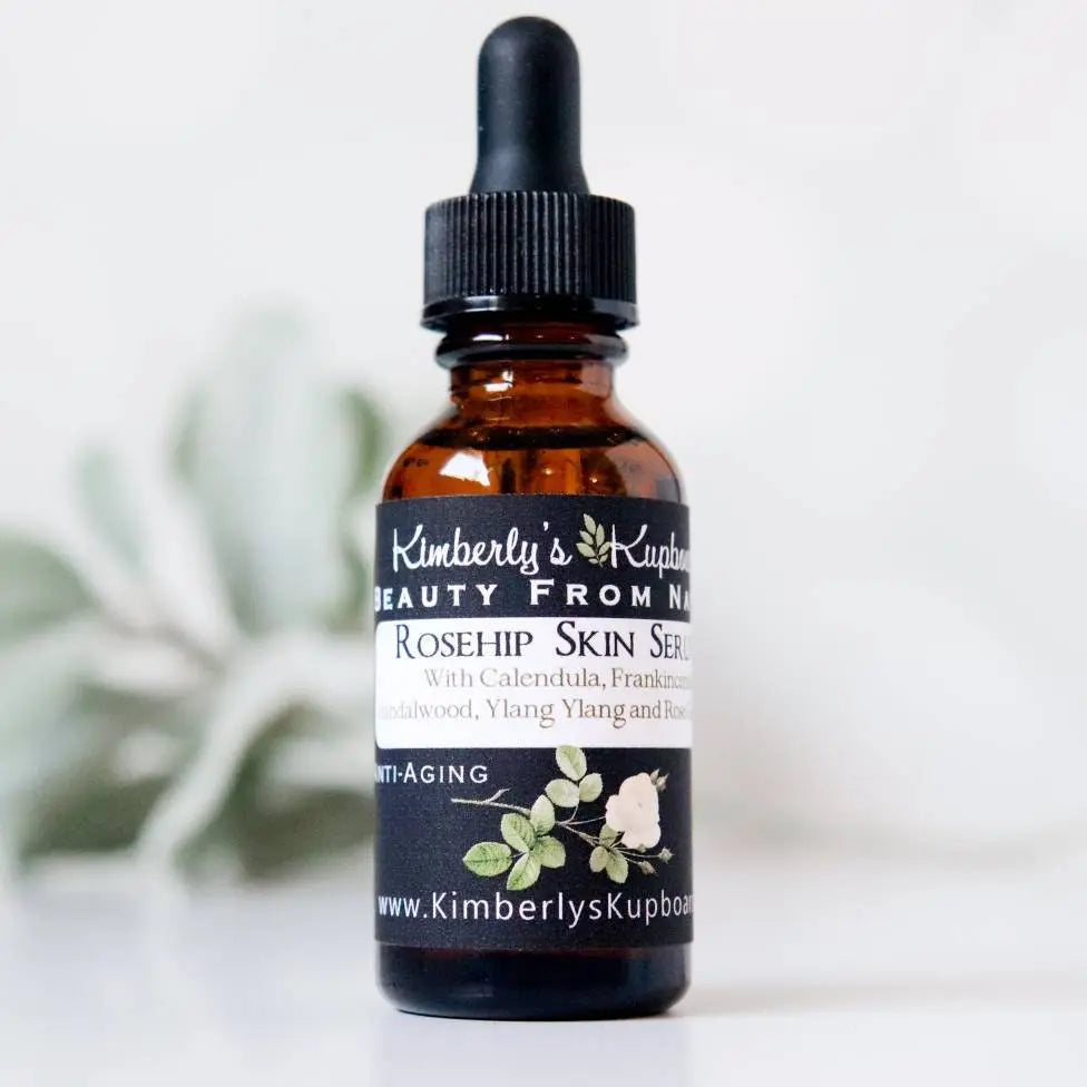 Anti-Aging and Sensitive Rosehip Skin Serum made with Calendula, Rose and Frankincense for wrinkles, rosacea, acne, psoriasis Kimberlys Kupboard