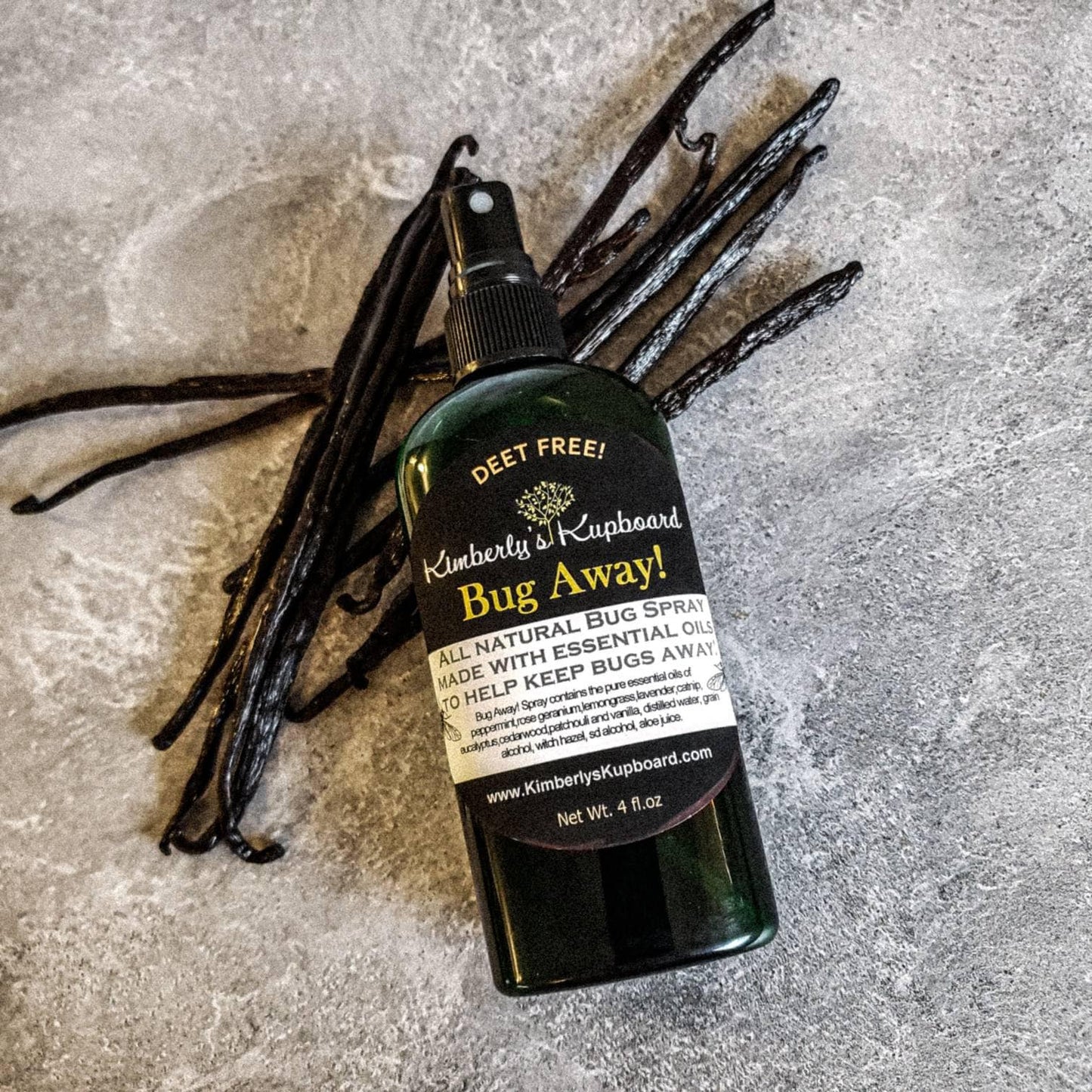 Bug Away! Spray--All Natural, Deet Free Insect Repellant, Made with Catnip Oil! Ticks, mosquitoes,  fleas, flies, ants, spiders and mice! Kimberlys Kupboard