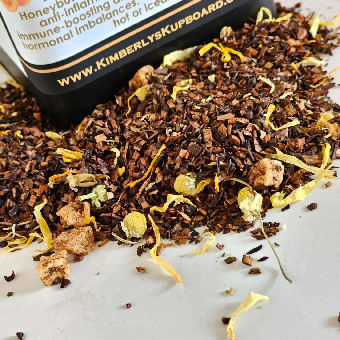 Honeybush Apricot Loose Leaf herbal tea.... made with Premium caffeine free Honeybush tea, Apples and Apricots! Kimberlys Kupboard